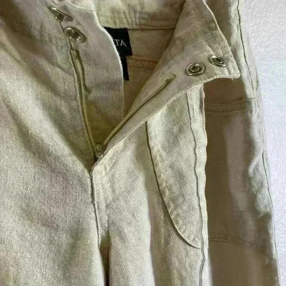 Athleta pull-on draw string button wide leg boho loose fit 100% Linen Women sz 6 - Picture 2 of 7